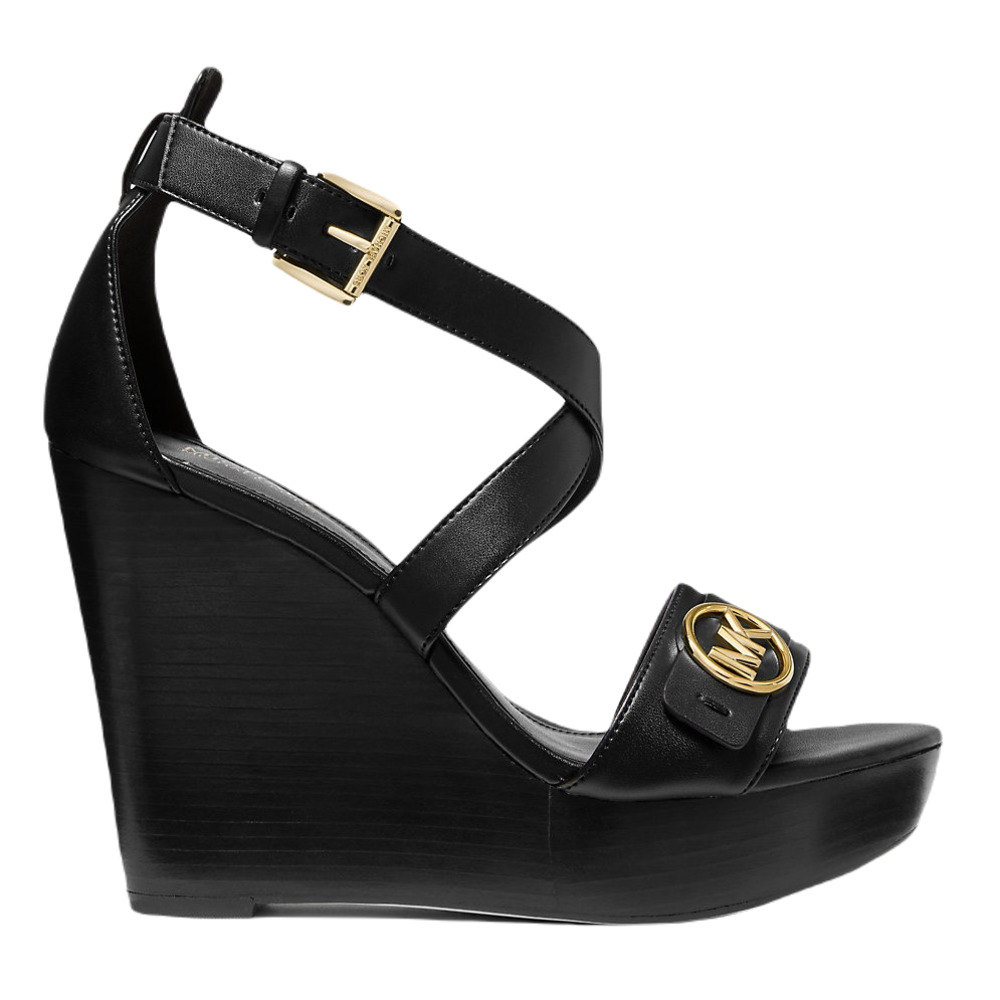 Michael Kors Carmen Logo Faux Leather Wedge Sandal Black 6/6.5/7/7.5/8/8.5/9/10 - Picture 2 of 3